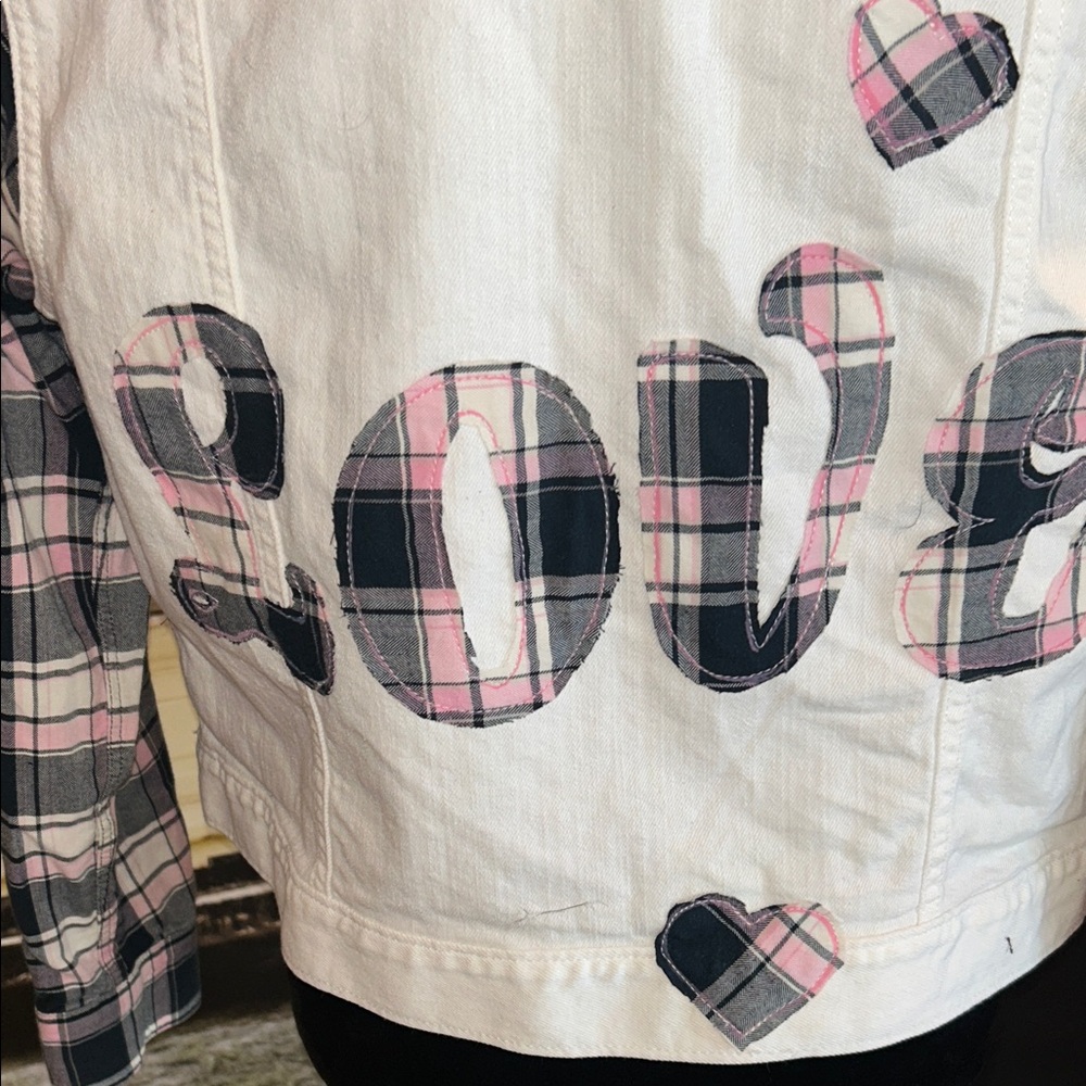 Upcycled Plaid Love Patchwork Jacket - image 2